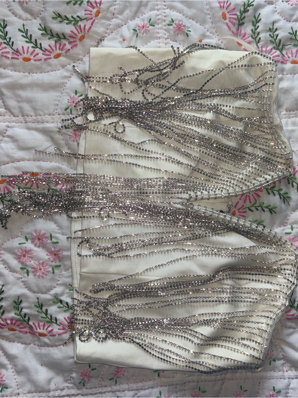 White rhinestone fringe tube top